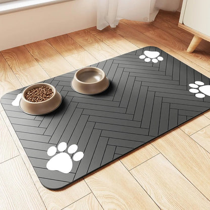Absorbent Pet Feeding Mat with Waterproof Rubber Backing, Quick-Drying Design for Cats and Dogs, 20" x 12", Stripe Pattern for Food and Water Bowls