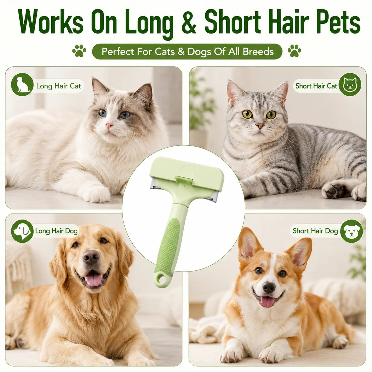 Professional Pet Deshedding Tool for Dogs and Cats - Gentle Undercoat Rake for Effective Shedding Reduction and Dematting of Long-Haired Pets