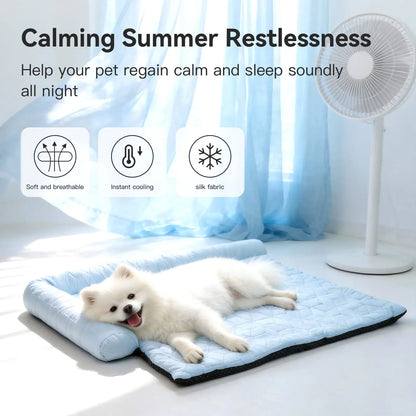 Elevated Washable Cooling Dog Bed with Headrest – Portable Anti-Slip Mat for Summer Comfort, Ideal for Pets up to 40 lbs