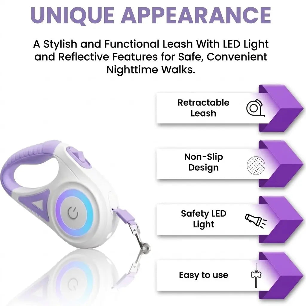 Pawzseek LED Retractable Dog Leash for Improved Nighttime Safety