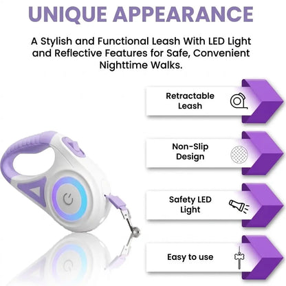 Pawzseek LED Retractable Dog Leash for Improved Nighttime Safety