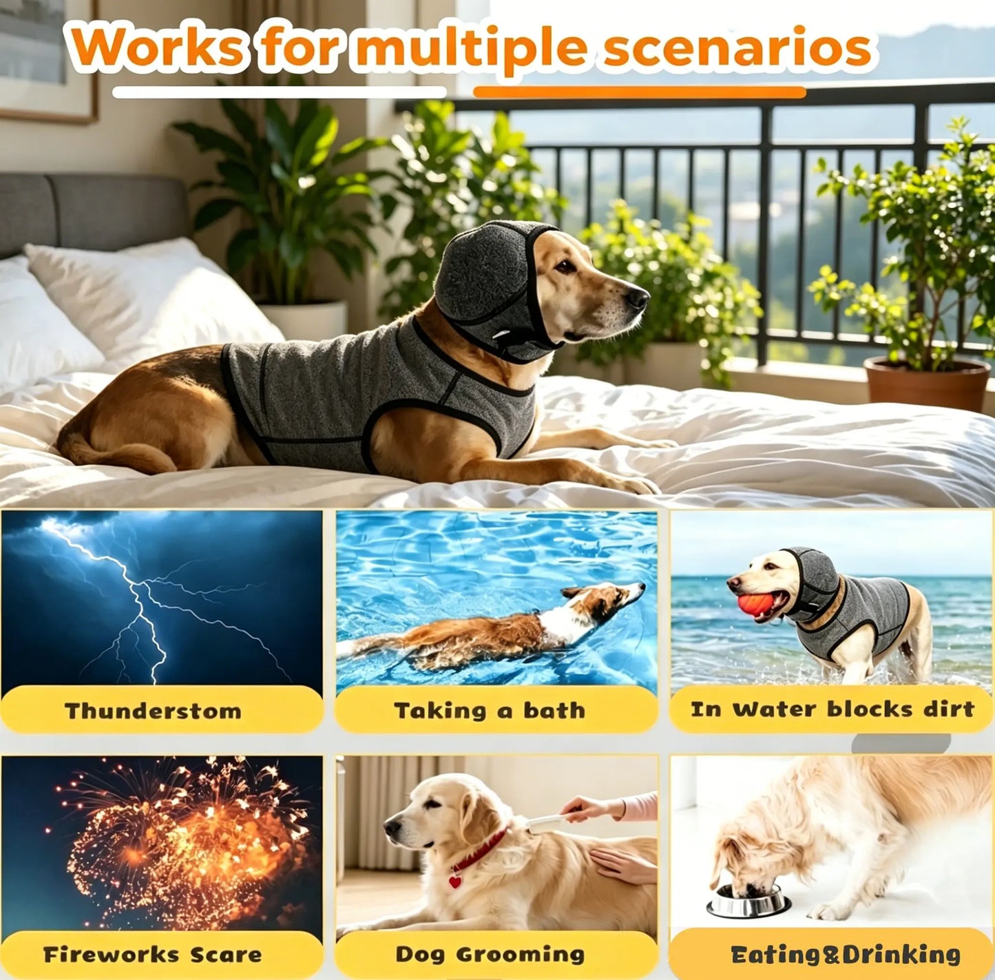 Dog Ear Protection Muffs, Adjustable Noise-Canceling Ear Wrap for Comfort and Calm During Fireworks, Bathing, and Swimming