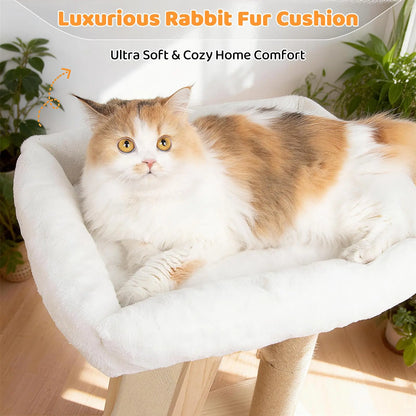 Freestanding 3-in-1 Natural Wood Cat Scratching Post with Removable Hammock, Sisal Column, Angled Pad, and Bell Toy for Indoor Cats