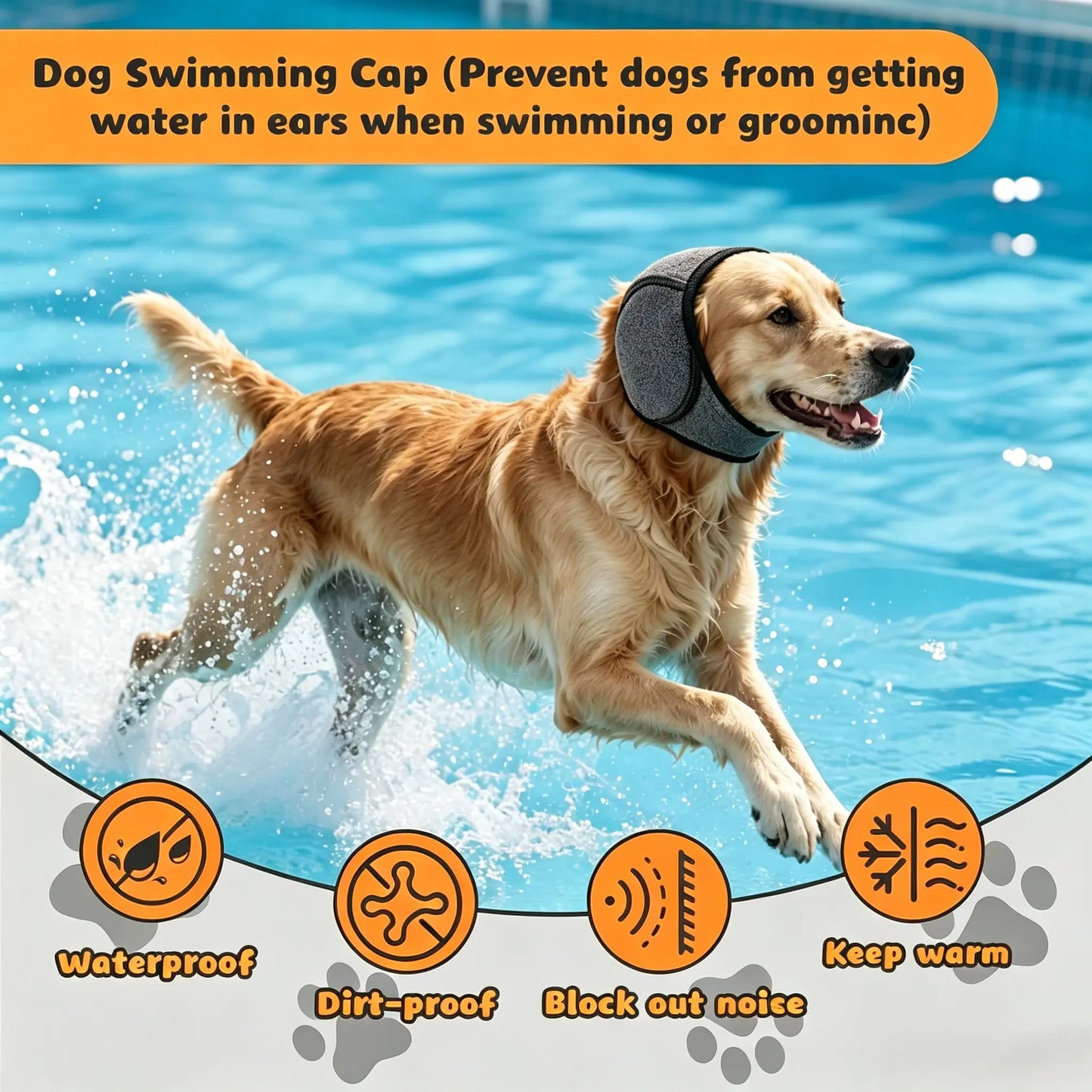 Dog Ear Protection Muffs, Adjustable Noise-Canceling Ear Wrap for Comfort and Calm During Fireworks, Bathing, and Swimming
