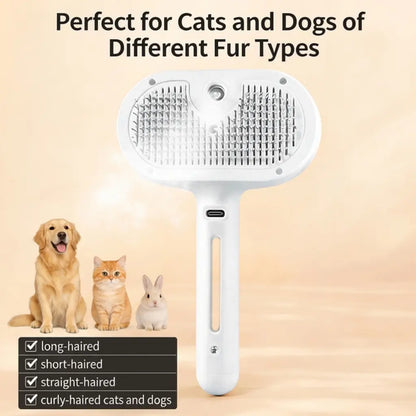 CATMUSE Professional Enhanced Steam Deshedding Brush - 3-in-1 Self-Cleaning Grooming Tool for Cats and Dogs, Safe Fur Grooming and Massage Comb for Long and Short-Haired Pets