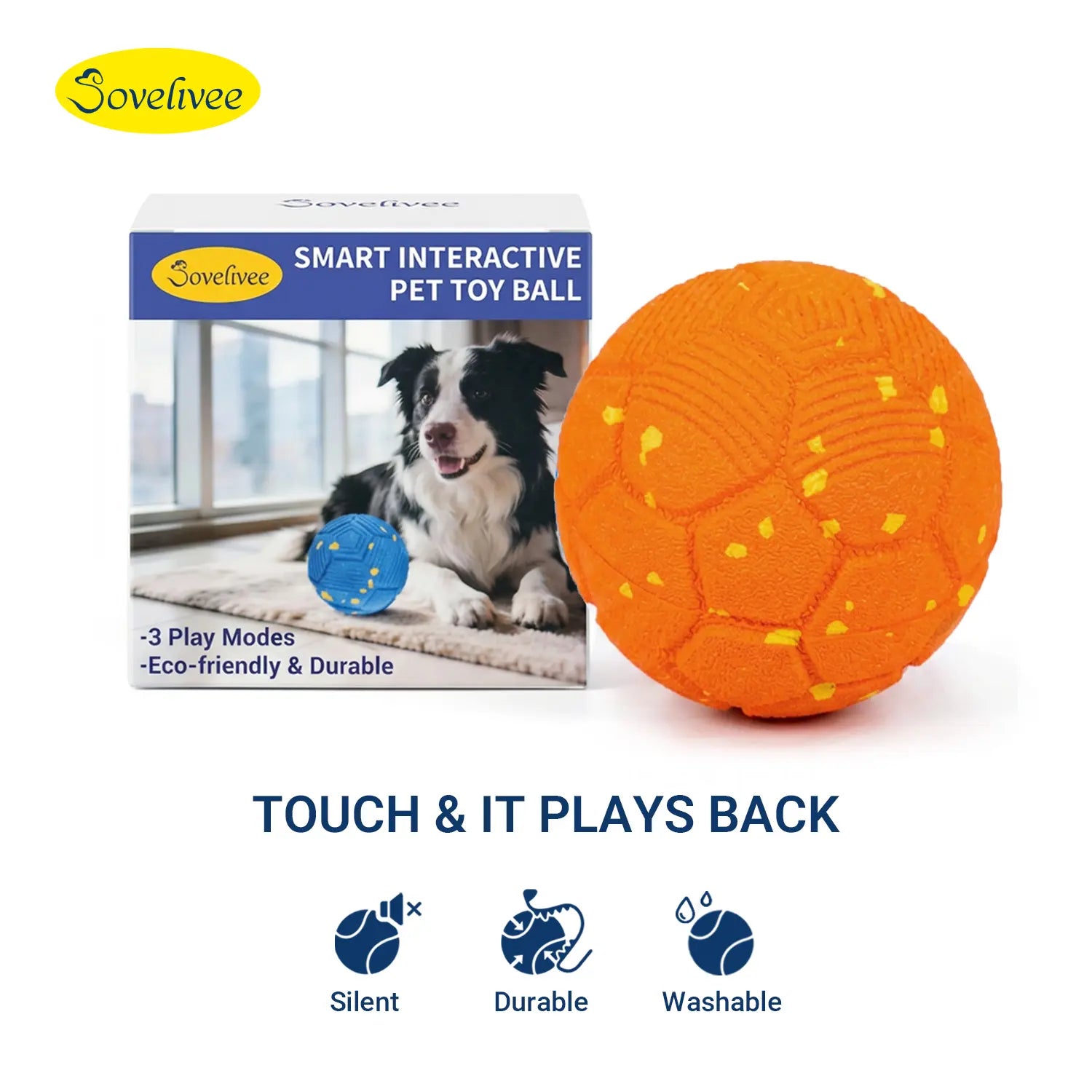 Sovelivee 2026 Soccer Fest Edition Interactive Dog Chew Toy Ball - Self-Moving, USB Rechargeable, Durable, and Squeaky for Solo Play