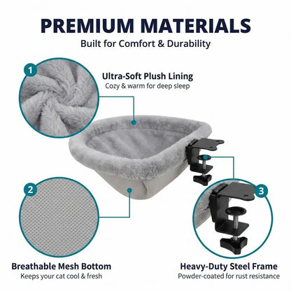ZERO PET Cat Desk Hammock Bed - Rotating Indoor Cat Bed for Desks or Tables, Enhanced Clamp with Sponge Pad, Supports Up to 45 lbs, Soft and Durable Cat Nest, Machine Washable