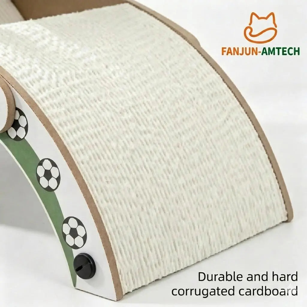 Premium Cat Scratching Post with Soccer Ball - Enhanced Corrugated Cardboard Arch Bridge - Soccer-Inspired Indoor Cat Furniture