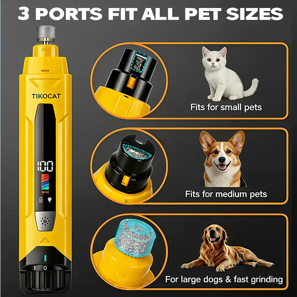 TIKOCAT Whisper-Quiet Dog Nail Grinder Kit - Enhanced 6-Speed Power with LED Display, Four LED Lights, and Three Grinding Bits for Stress-Free and Painless Grooming for Dogs, Cats, and Sensitive Pets of All Breeds - White