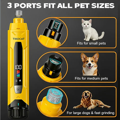 TIKOCAT Whisper-Quiet Dog Nail Grinder Kit - Enhanced 6-Speed Power with LED Display, Four LED Lights, and Three Grinding Bits for Stress-Free and Painless Grooming for Dogs, Cats, and Sensitive Pets of All Breeds - White
