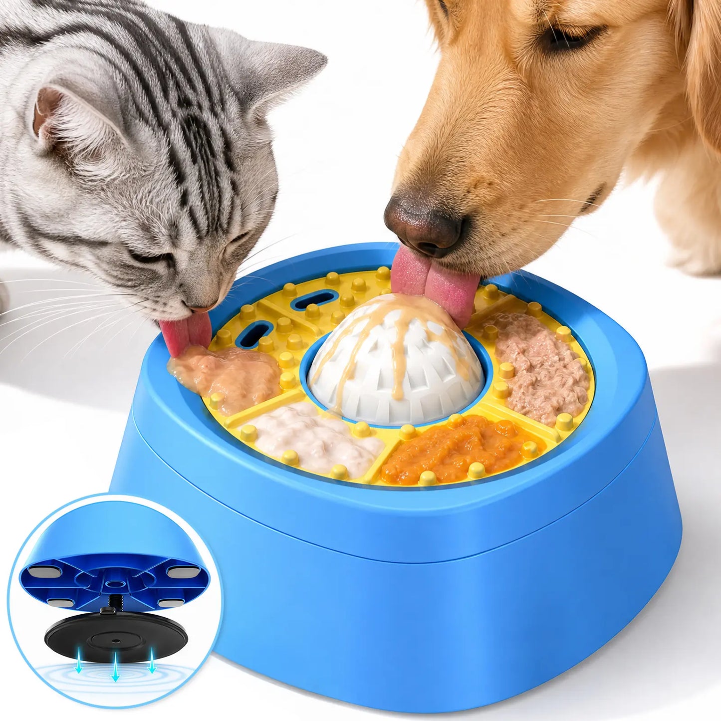 Picky Zoom Interactive Slow Feeder Bowl with Rolling Lick Ball - Dual Purpose Enrichment Solution for Rapid Eaters, Equipped with Anti-Slip Suction Base for Frozen Treats, Yogurt, and Wet Food for Dogs and Cats