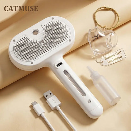 CATMUSE Professional Enhanced Steam Deshedding Brush - 3-in-1 Self-Cleaning Grooming Tool for Cats and Dogs, Safe Fur Grooming and Massage Comb for Long and Short-Haired Pets