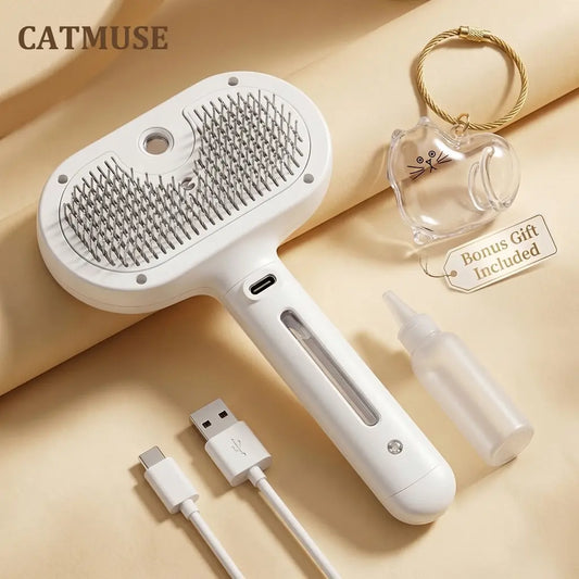 CATMUSE Professional Enhanced Steam Deshedding Brush - 3-in-1 Self-Cleaning Grooming Tool for Cats and Dogs, Safe Fur Grooming and Massage Comb for Long and Short-Haired Pets