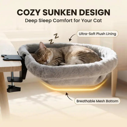 ZERO PET Cat Desk Hammock Bed - Rotating Indoor Cat Bed for Desks or Tables, Enhanced Clamp with Sponge Pad, Supports Up to 45 lbs, Soft and Durable Cat Nest, Machine Washable