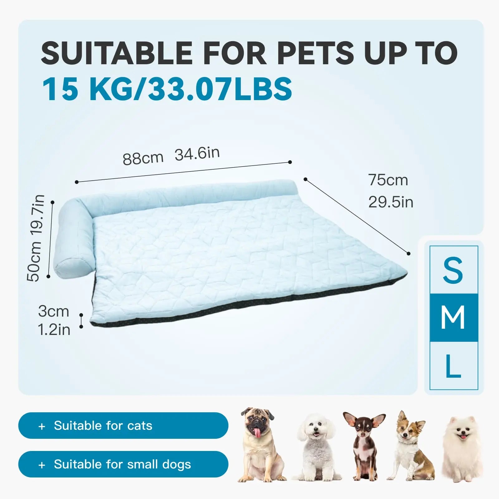 Elevated Washable Cooling Dog Bed with Headrest – Portable Anti-Slip Mat for Summer Comfort, Ideal for Pets up to 40 lbs