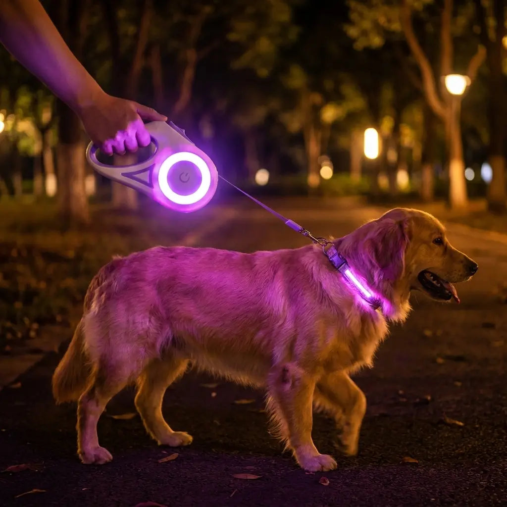 Pawzseek LED Retractable Dog Leash for Improved Nighttime Safety