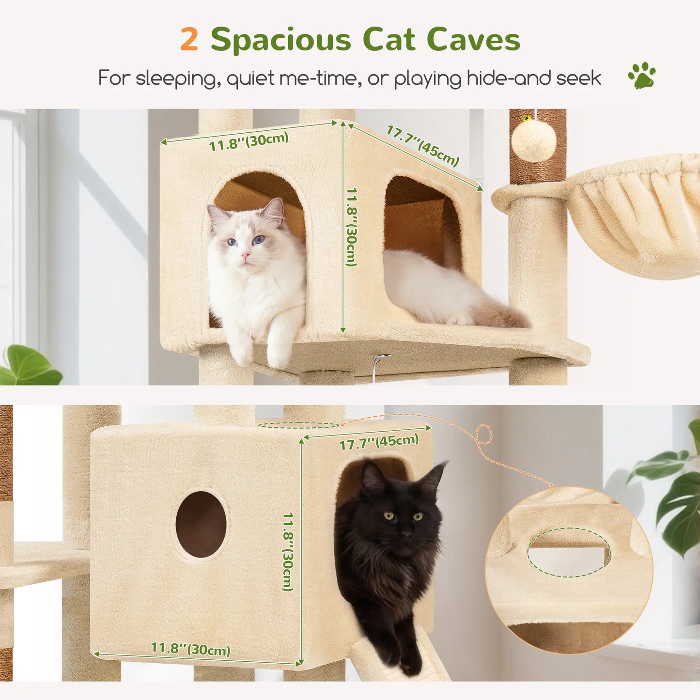 DESKAT 80-Inch Multi-Level Cat Tree for Large Cats with Two Condos and Sisal Scratching Posts, Ideal for 2-3 Cats, Space-Saving Design with Reinforced Base, Model F80G