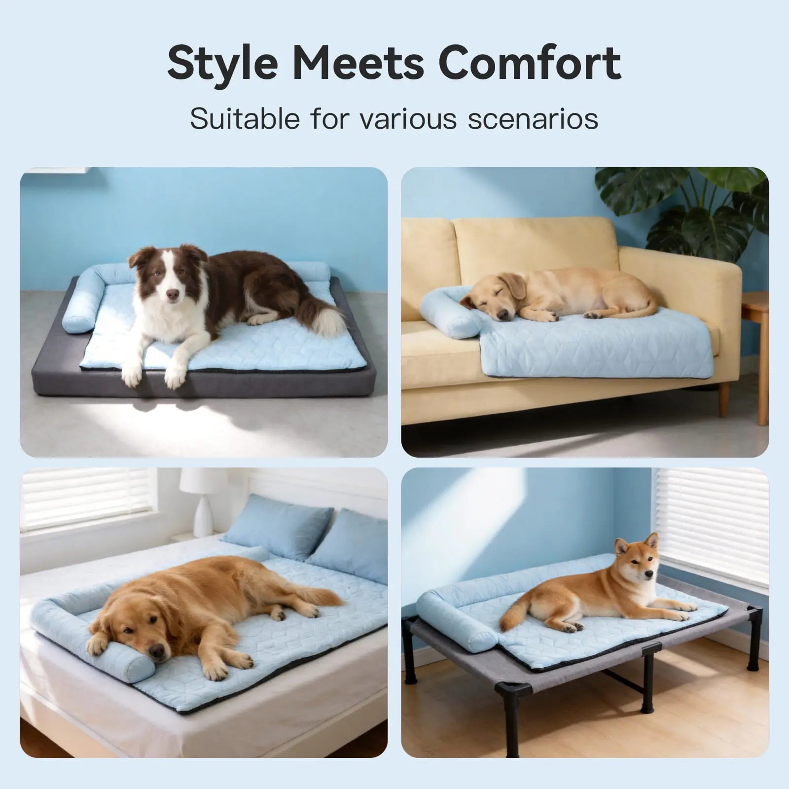 Elevated Washable Cooling Dog Bed with Headrest – Portable Anti-Slip Mat for Summer Comfort, Ideal for Pets up to 40 lbs