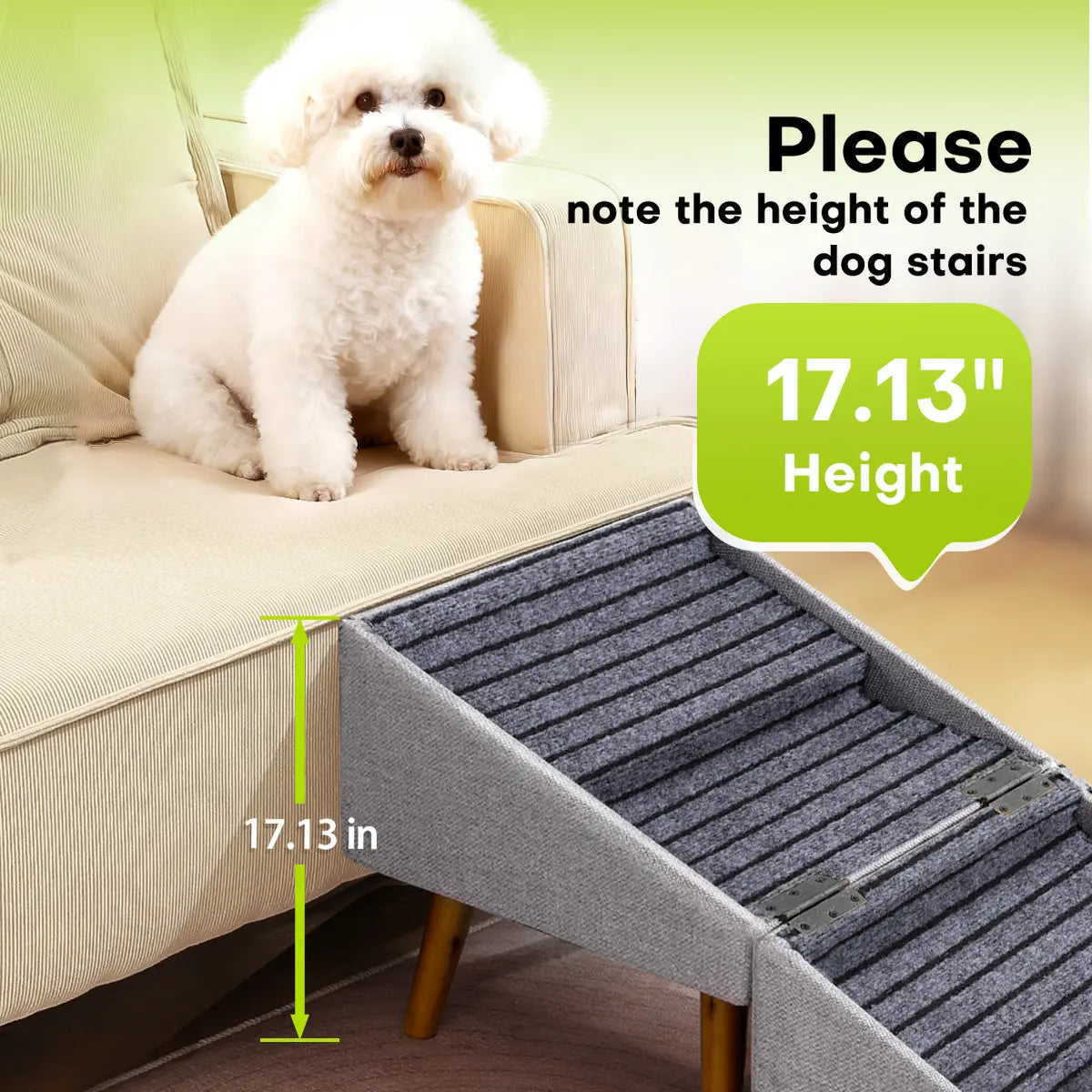 17.13" Height Dog Stairs for Small Dogs - 2-in-1 Foldable Pet Steps and Ottoman, Non-Slip Wooden Design for Couch Access, Ideal for Puppies, Seniors, and Injured Dogs
