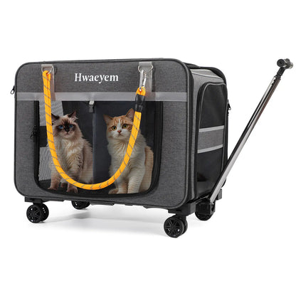 Extra Large Adjustable Height Rolling Pet Carrier with Wheels, Black Mesh, Airline Compatible for Cats and Small Dogs, Supports Up to 40 lbs, Ideal Gift for Pet Lovers
