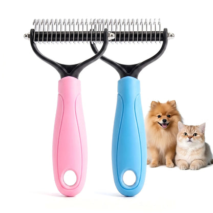 Professional Pet Detangling Comb and Double-Sided Grooming Brush for Dogs and Cats with One-Click Undercoat Rake for Shedding and Mats