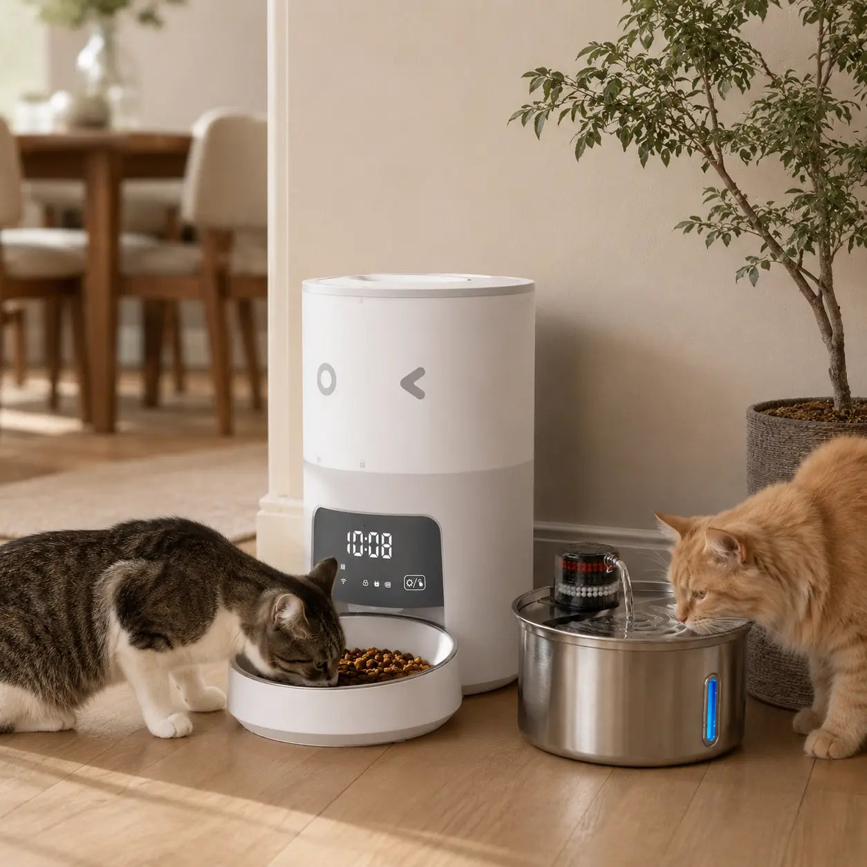 Furlyn 4-Liter Smart Automatic Pet Feeder with Wi-Fi App Control for Cats and Dogs - Programmable Timed and Portion-Controlled Feeding with Dual-Power Source Design and Included Pet Food Combo Pack