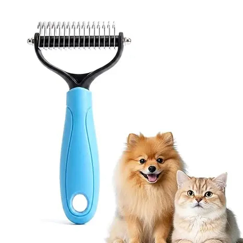 Professional Pet Detangling Comb and Double-Sided Grooming Brush for Dogs and Cats with One-Click Undercoat Rake for Shedding and Mats