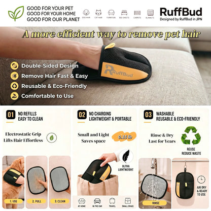 Ruffbud Reusable Pet Hair Removal Gloves for Efficient Grooming and Home Cleaning