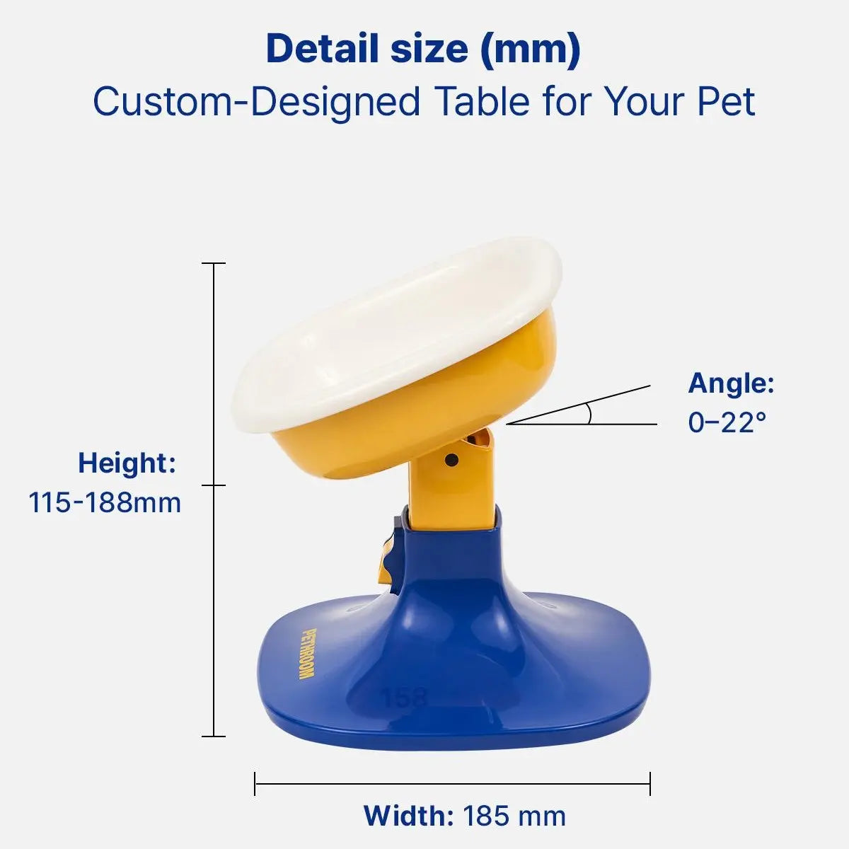 PETHROOM Adjustable Height Feeding Stand with Non-Slip Base and Durable Ceramic Bowls for Dogs and Cats
