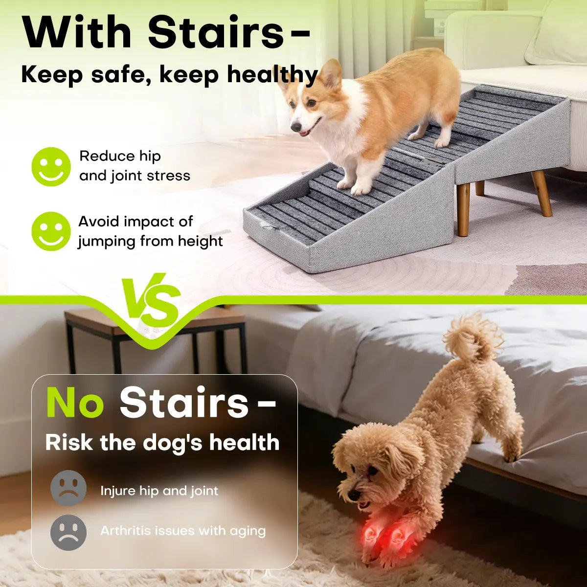 17.13" Height Dog Stairs for Small Dogs - 2-in-1 Foldable Pet Steps and Ottoman, Non-Slip Wooden Design for Couch Access, Ideal for Puppies, Seniors, and Injured Dogs