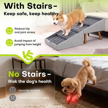 17.13" Height Dog Stairs for Small Dogs - 2-in-1 Foldable Pet Steps and Ottoman, Non-Slip Wooden Design for Couch Access, Ideal for Puppies, Seniors, and Injured Dogs