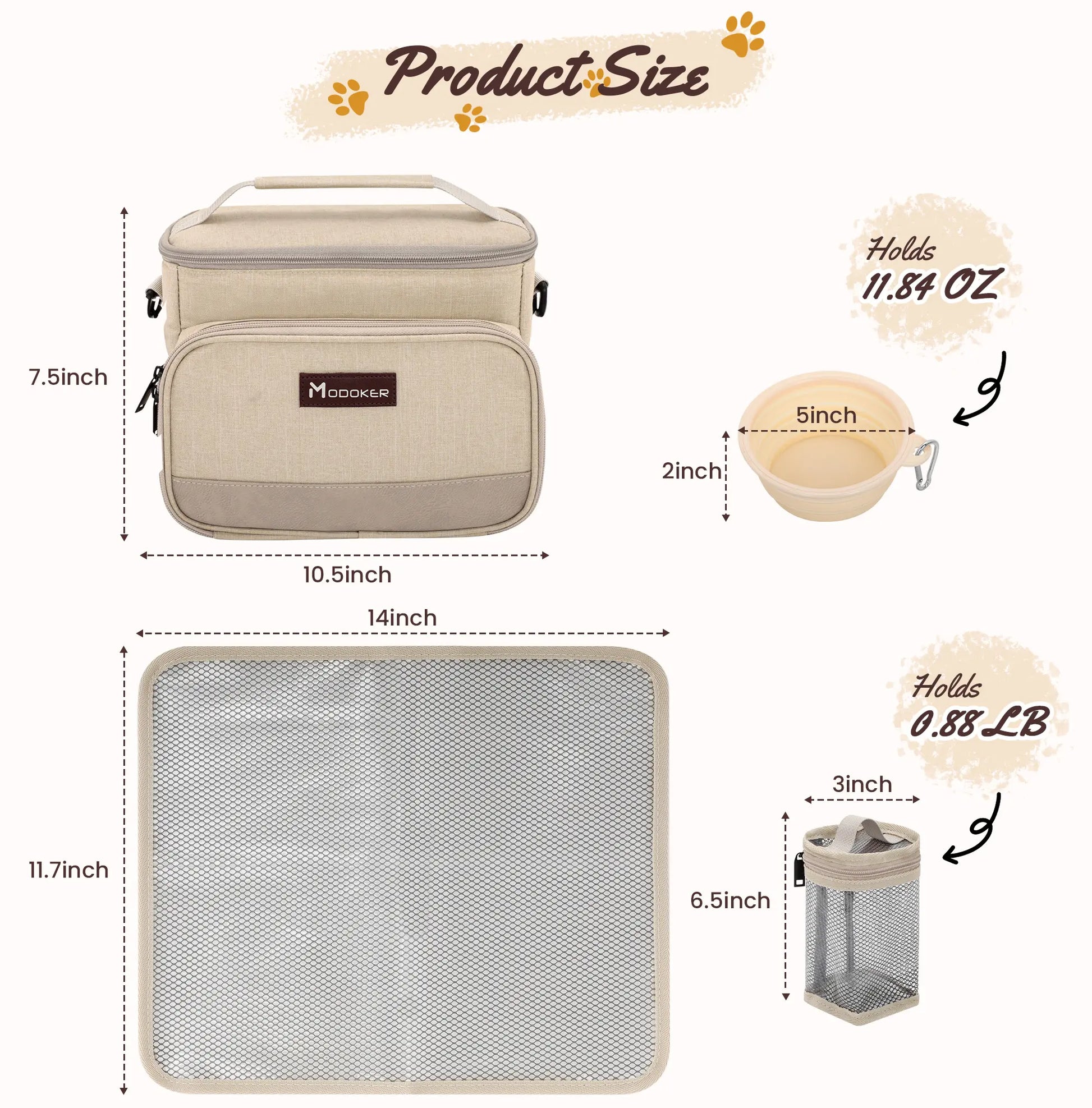 Modoker Pet Travel Bag with Food Containers and Collapsible Bowls - Complete Travel Kit for Pets