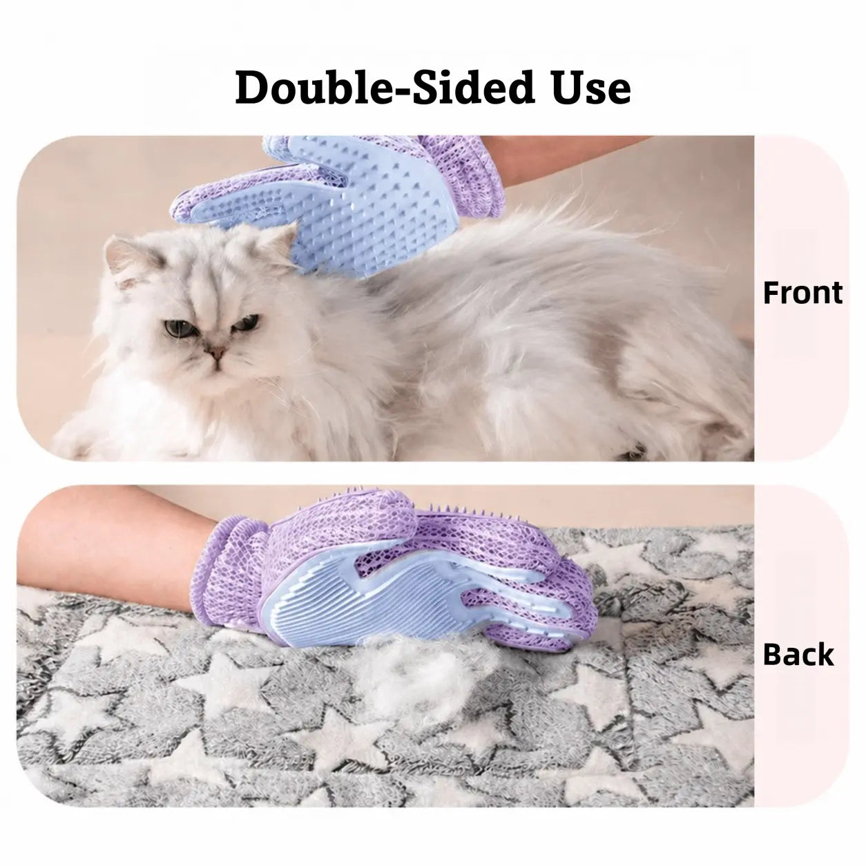 Efficient Pet Hair Remover Glove for Dogs and Cats - Double-Sided Grooming Brush with Five Finger Design for Bathing, Massaging, Grooming, Shedding, and Furniture Cleaning