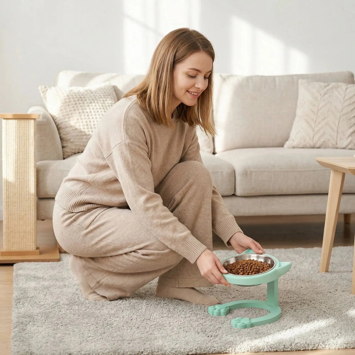 Elevated Tilted Cat Bowl - Premium 316 Stainless Steel Raised Feeder with Anti-Slip Paw Stand, Whisker-Friendly Design, and Easy-to-Clean Portable Feeding Dish for Senior Cats and Small Puppies