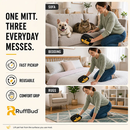 Ruffbud Reusable Pet Hair Removal Gloves for Efficient Grooming and Home Cleaning