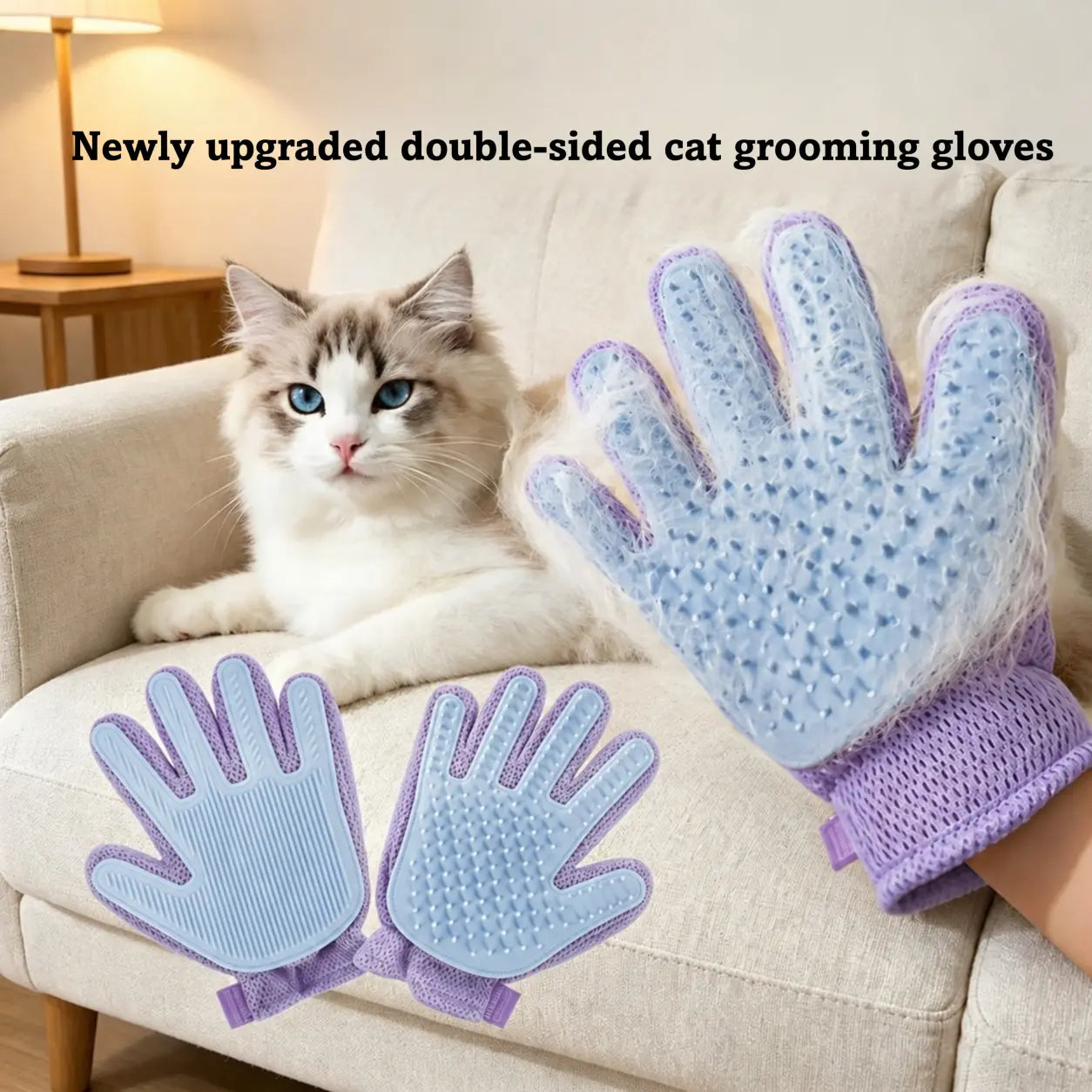 Efficient Pet Hair Remover Glove for Dogs and Cats - Double-Sided Grooming Brush with Five Finger Design for Bathing, Massaging, Grooming, Shedding, and Furniture Cleaning