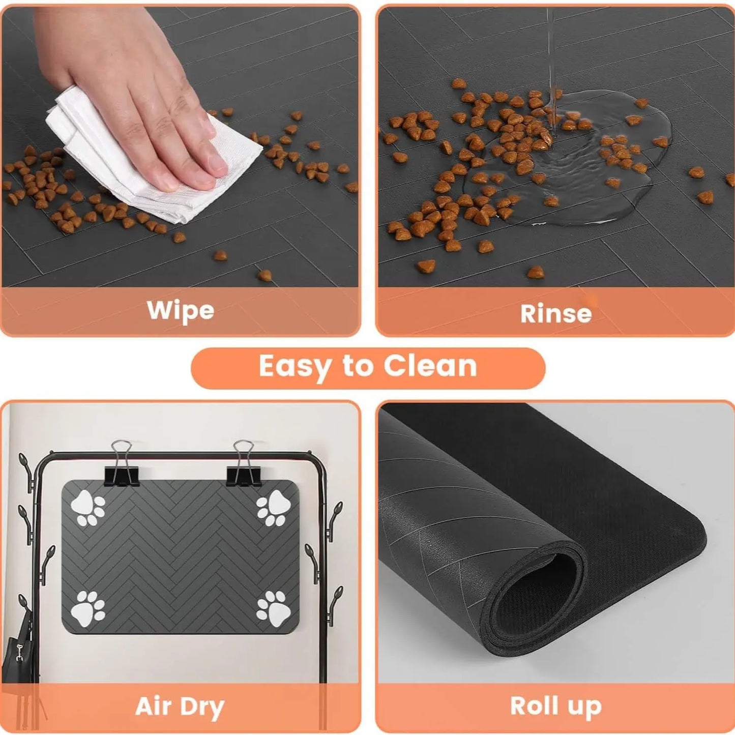Absorbent Pet Feeding Mat with Waterproof Rubber Backing, Quick-Drying Design for Cats and Dogs, 20" x 12", Stripe Pattern for Food and Water Bowls