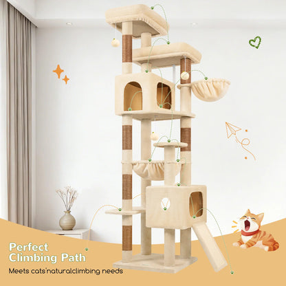 DESKAT 80-Inch Multi-Level Cat Tree for Large Cats with Two Condos and Sisal Scratching Posts, Ideal for 2-3 Cats, Space-Saving Design with Reinforced Base, Model F80G