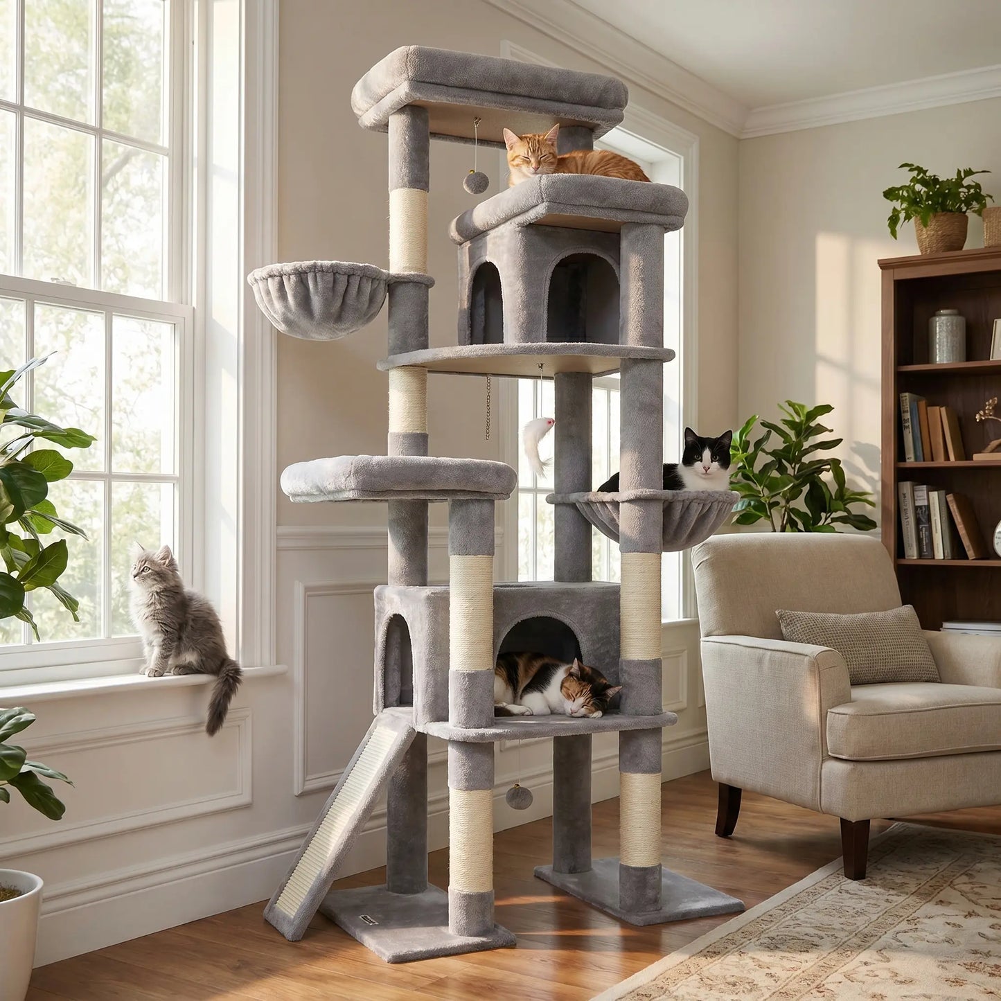 DESKAT 78 Inch Heavy-Duty Cat Tree Tower for Large Cats, Sturdy Multi-Level Cat Furniture with Condos & Scratching Posts