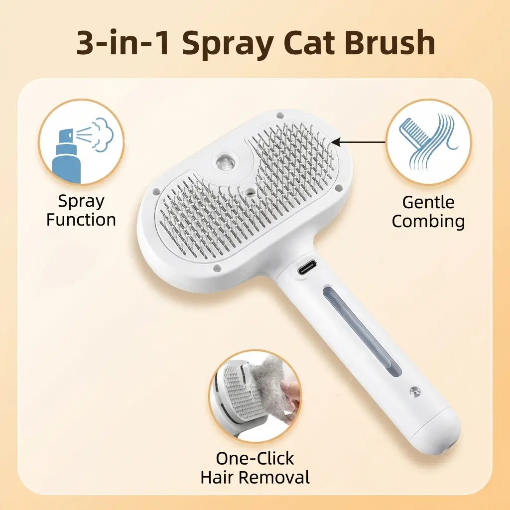 CATMUSE Professional Enhanced Steam Deshedding Brush - 3-in-1 Self-Cleaning Grooming Tool for Cats and Dogs, Safe Fur Grooming and Massage Comb for Long and Short-Haired Pets