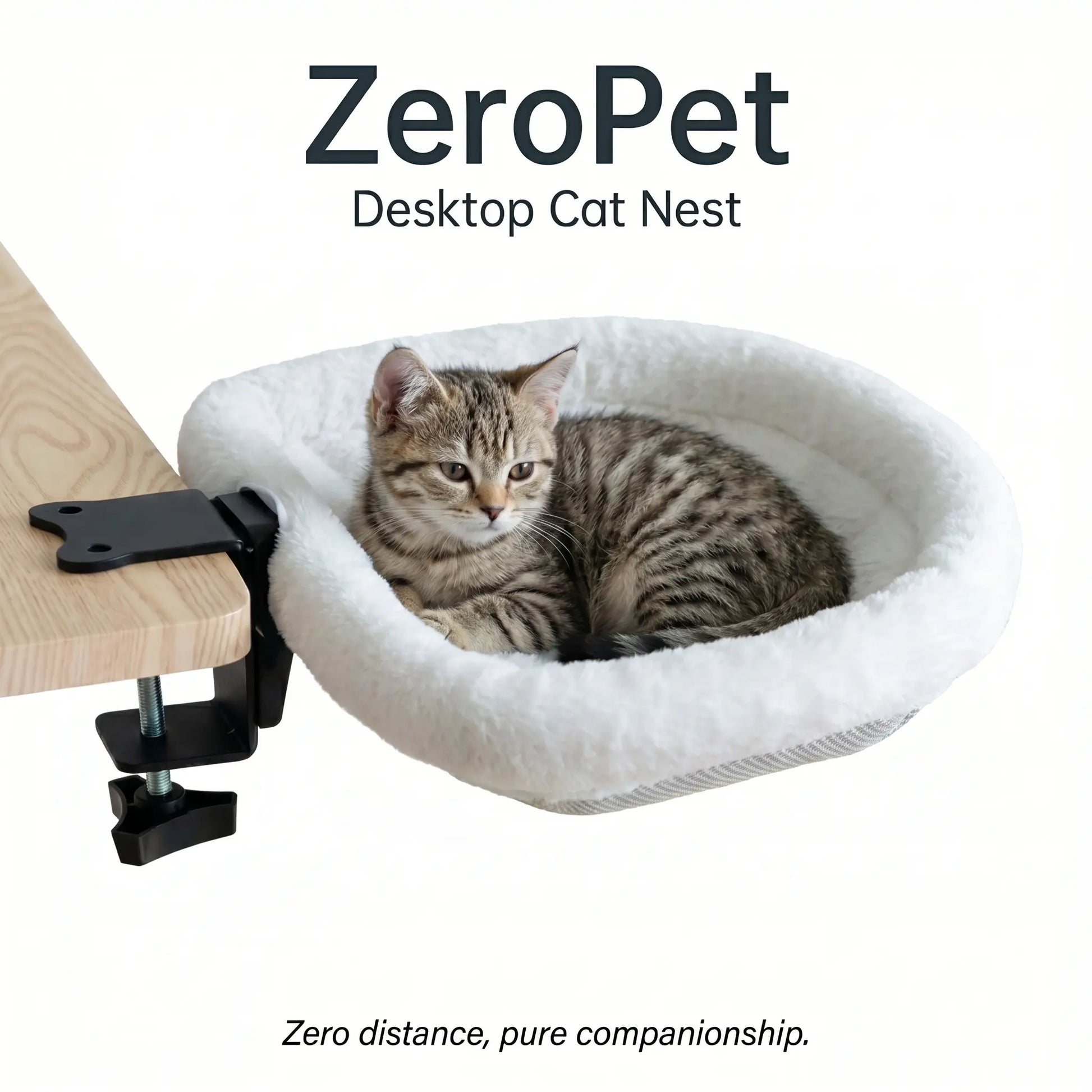 ZERO PET Cat Desk Hammock Bed - Rotating Indoor Cat Bed for Desks or Tables, Enhanced Clamp with Sponge Pad, Supports Up to 45 lbs, Soft and Durable Cat Nest, Machine Washable
