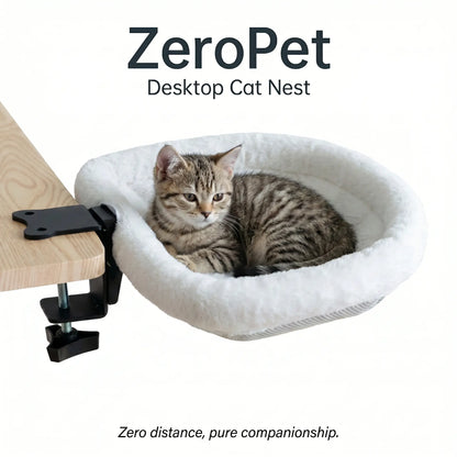 ZERO PET Cat Desk Hammock Bed - Rotating Indoor Cat Bed for Desks or Tables, Enhanced Clamp with Sponge Pad, Supports Up to 45 lbs, Soft and Durable Cat Nest, Machine Washable