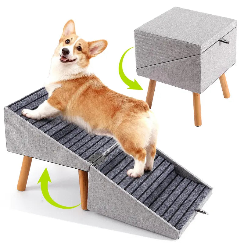 17.13" Height Dog Stairs for Small Dogs - 2-in-1 Foldable Pet Steps and Ottoman, Non-Slip Wooden Design for Couch Access, Ideal for Puppies, Seniors, and Injured Dogs
