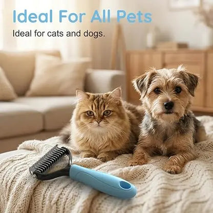 Professional Pet Detangling Comb and Double-Sided Grooming Brush for Dogs and Cats with One-Click Undercoat Rake for Shedding and Mats