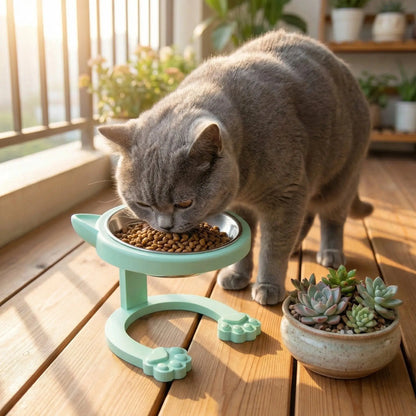 Elevated Tilted Cat Bowl - Premium 316 Stainless Steel Raised Feeder with Anti-Slip Paw Stand, Whisker-Friendly Design, and Easy-to-Clean Portable Feeding Dish for Senior Cats and Small Puppies