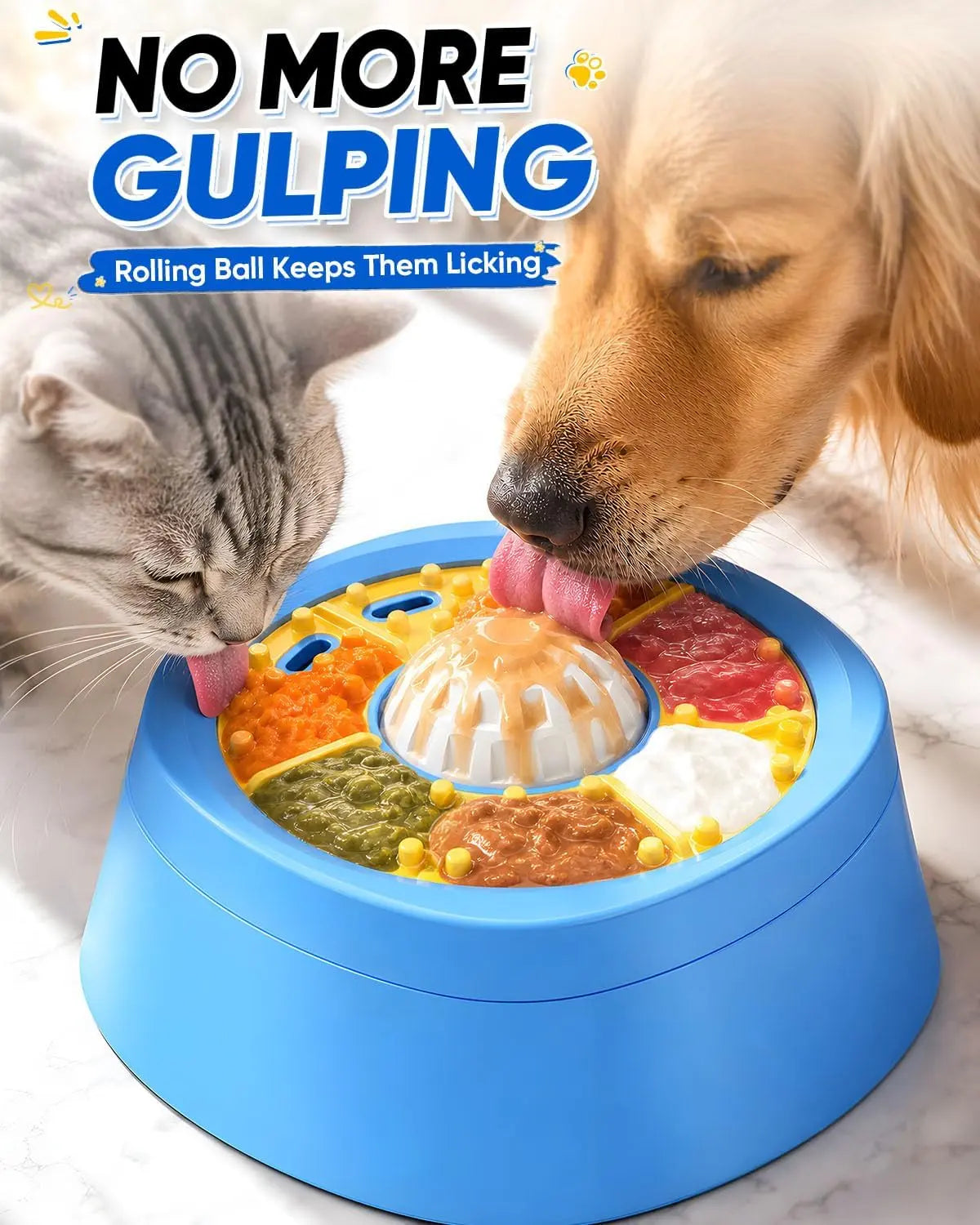 Picky Zoom Interactive Slow Feeder Bowl with Rolling Lick Ball - Dual Purpose Enrichment Solution for Rapid Eaters, Equipped with Anti-Slip Suction Base for Frozen Treats, Yogurt, and Wet Food for Dogs and Cats