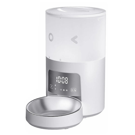 Furlyn 4-Liter Smart Automatic Pet Feeder with Wi-Fi App Control for Cats and Dogs - Programmable Timed and Portion-Controlled Feeding with Dual-Power Source Design and Included Pet Food Combo Pack