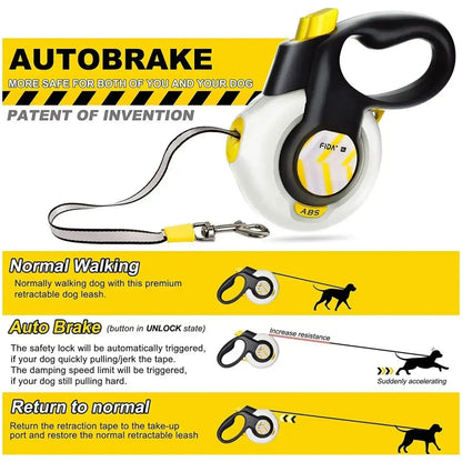 Fida Heavy-Duty Retractable Dog Leash with Autobrake Technology, 16 Ft, Tangle-Free Design for Large and Medium Dogs, One-Hand Control with Soft Grip