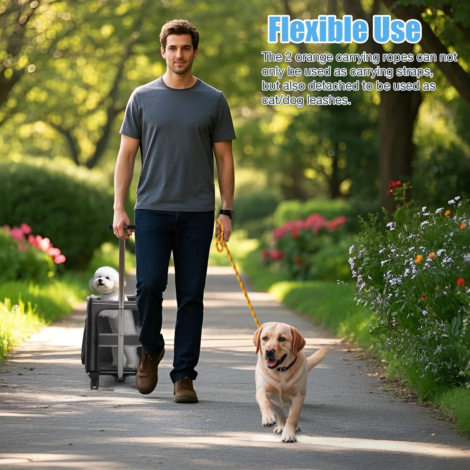 Extra Large Adjustable Height Rolling Pet Carrier with Wheels, Black Mesh, Airline Compatible for Cats and Small Dogs, Supports Up to 40 lbs, Ideal Gift for Pet Lovers