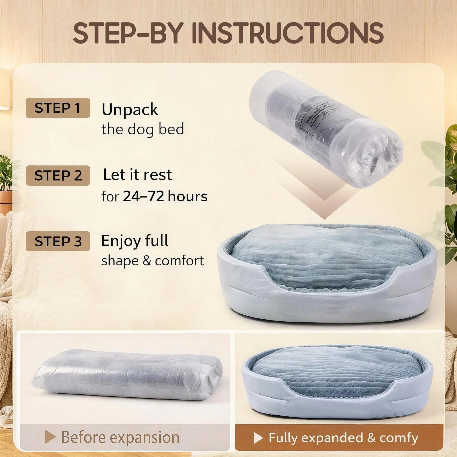 GTPLAYER Plush Dog Bed with Egg Crate Foam, Washable Removable Cover, Waterproof Base, and Non-Slip Bottom for Small to X-Large Dogs - Indoor Pet Sofa in Grey
